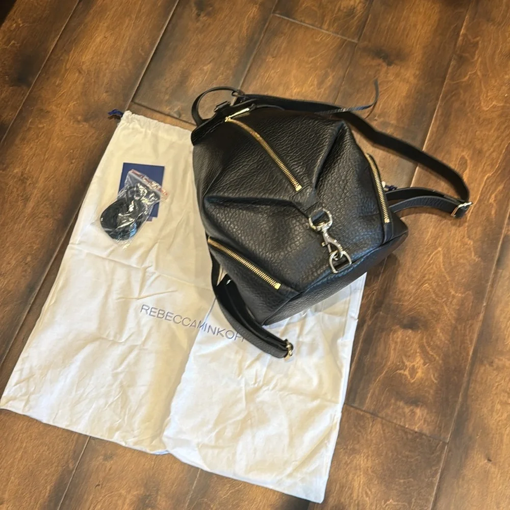 Rebecca Minkoff Black Leather Backpack with Gold Hardware